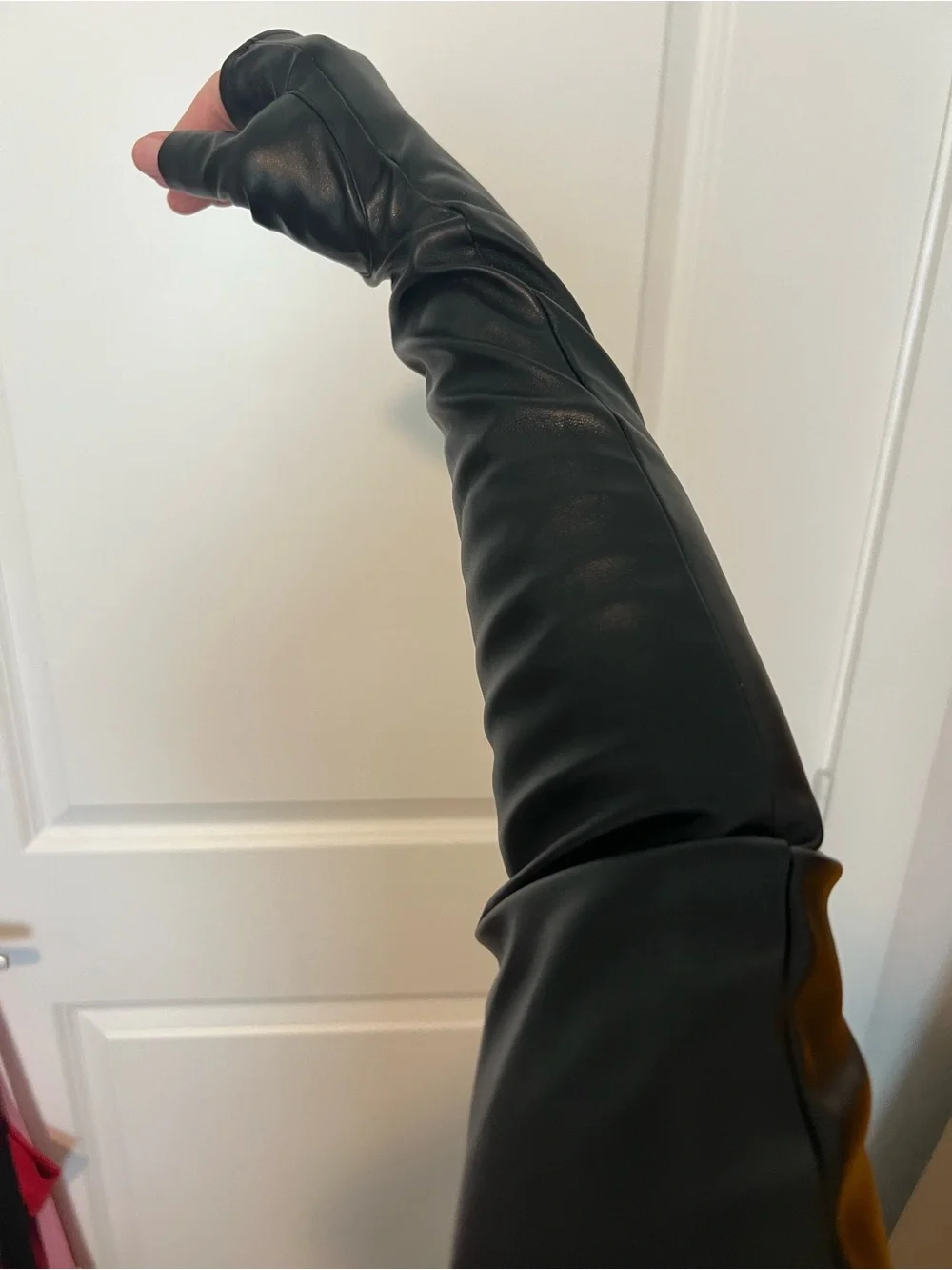 Black Faux Leather Long Gloves - Women